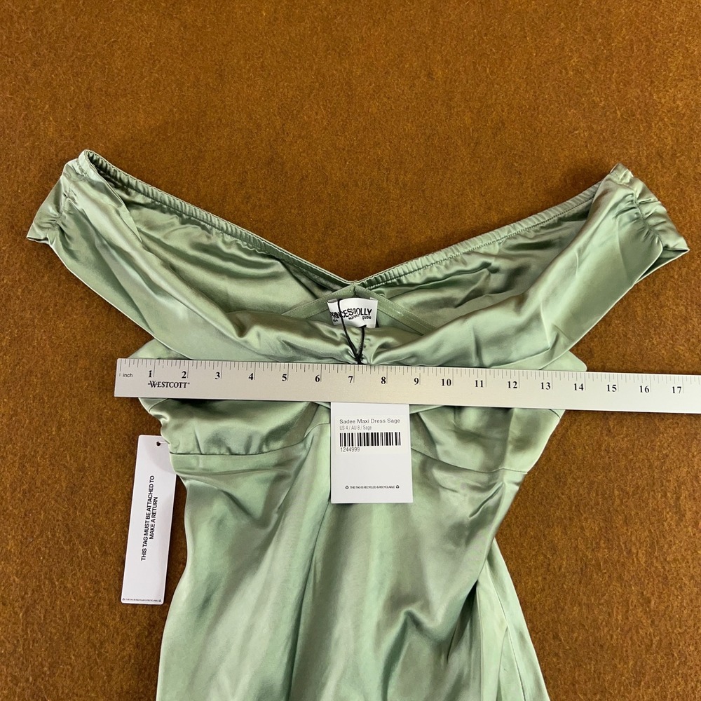 Princess Polly Womens 4 Sage Green Off The Shoulder Lined Sadee Maxi Dress NWT - Picture 11 of 15